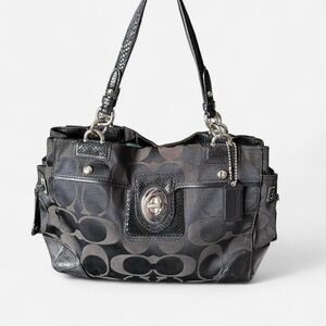 COACH Peyton Signature Satchel #14528 Khaki Jacquard Leather Trim Large Carryall